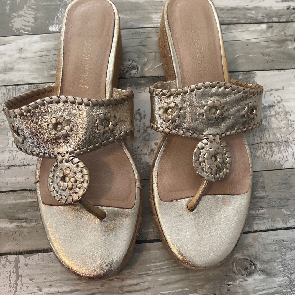 Jack Rodgers gold thong espadrille wedge sandals, gold size 10